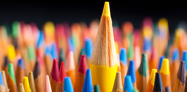 Color pencils representing the concept of Standing out from the crowd