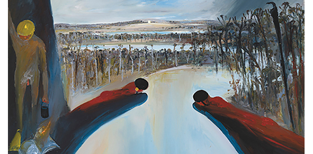 Arthur Boyd, Hanging rocks with bathers and Mars, c. 1985 (detail). Oil on canvas. Bundanon Trust Collection